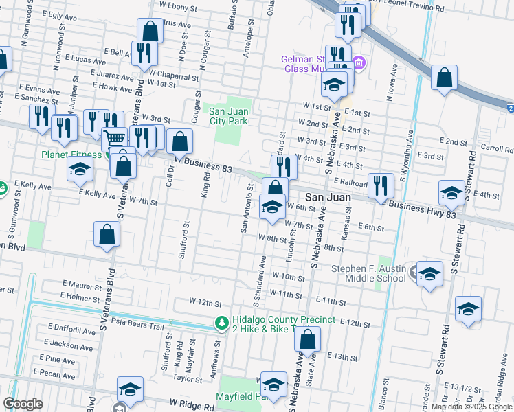 map of restaurants, bars, coffee shops, grocery stores, and more near 319 West 6th Street in San Juan