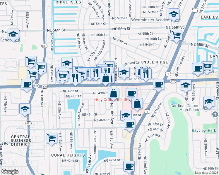 map of restaurants, bars, coffee shops, grocery stores, and more near in Fort Lauderdale