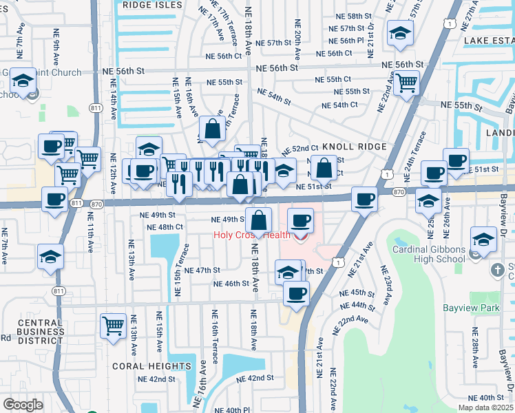 map of restaurants, bars, coffee shops, grocery stores, and more near in Fort Lauderdale