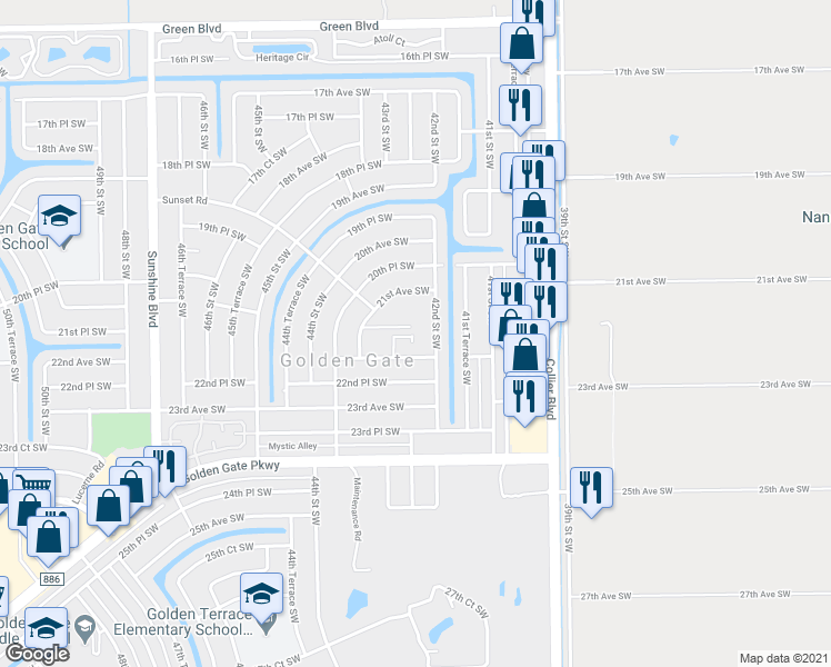map of restaurants, bars, coffee shops, grocery stores, and more near 4261 43rd Street Southwest in Naples