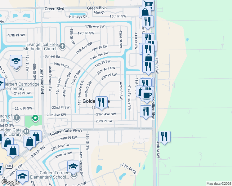 map of restaurants, bars, coffee shops, grocery stores, and more near 4219 21st Place Southwest in Naples