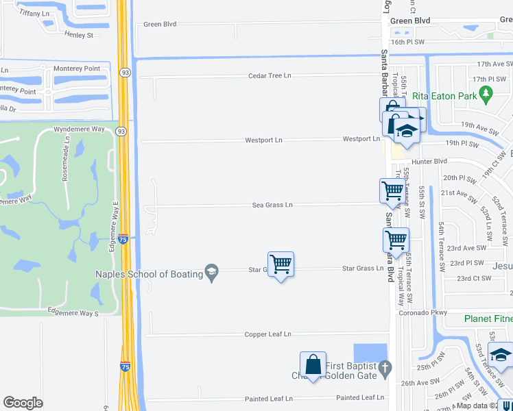 map of restaurants, bars, coffee shops, grocery stores, and more near 6011 Sea Grass Lane in Naples