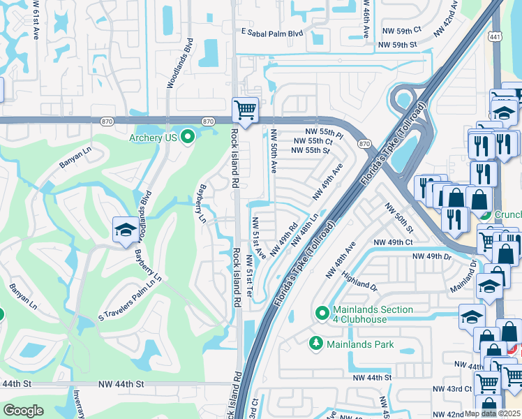 map of restaurants, bars, coffee shops, grocery stores, and more near 5017 NW 51st Terrace in Lauderdale Lakes
