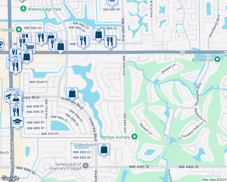 map of restaurants, bars, coffee shops, grocery stores, and more near 5104 Northwest 66th Avenue in Lauderhill