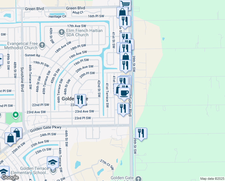map of restaurants, bars, coffee shops, grocery stores, and more near 2182 41st Terrace Southwest in Naples