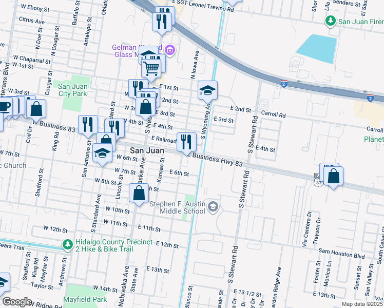 map of restaurants, bars, coffee shops, grocery stores, and more near U.S. 83 Business in San Juan