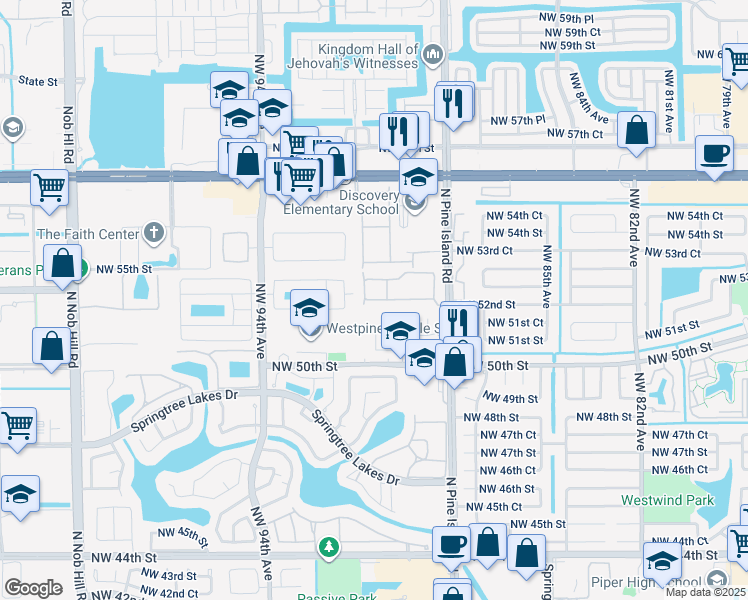 map of restaurants, bars, coffee shops, grocery stores, and more near 8984 Northwest 53rd Street in Sunrise