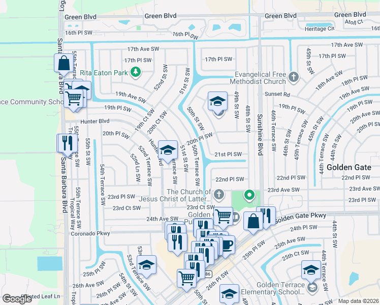 map of restaurants, bars, coffee shops, grocery stores, and more near 2172 50th Terrace Southwest in Naples