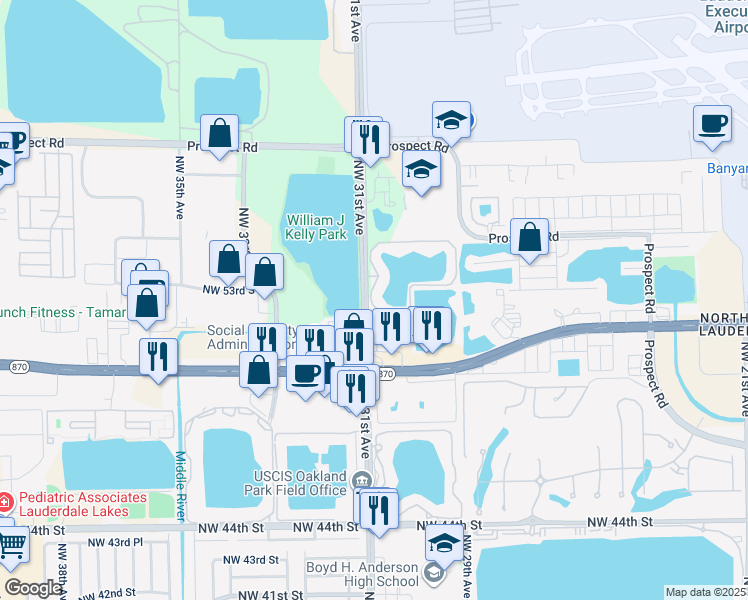 map of restaurants, bars, coffee shops, grocery stores, and more near 5147 Northwest 30th Lane in Fort Lauderdale