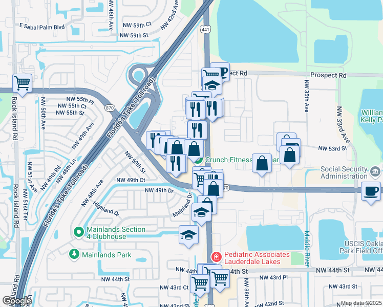 map of restaurants, bars, coffee shops, grocery stores, and more near 4235 West Commercial Boulevard in Tamarac