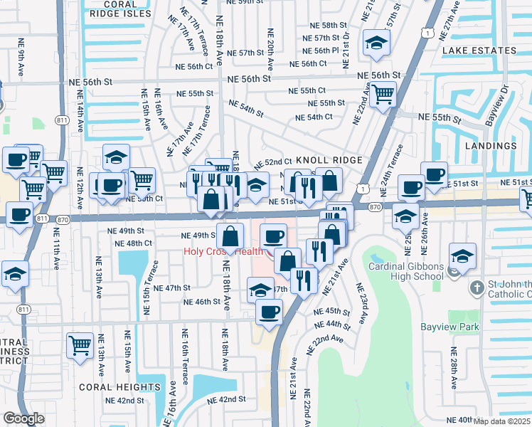 map of restaurants, bars, coffee shops, grocery stores, and more near in Fort Lauderdale