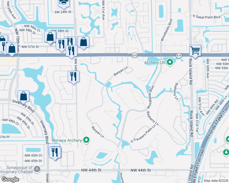 map of restaurants, bars, coffee shops, grocery stores, and more near 5115 Yellow Pine Lane in Tamarac