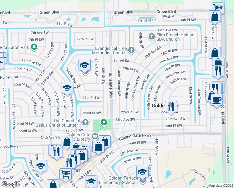 map of restaurants, bars, coffee shops, grocery stores, and more near 2052 Sunshine Boulevard in Naples
