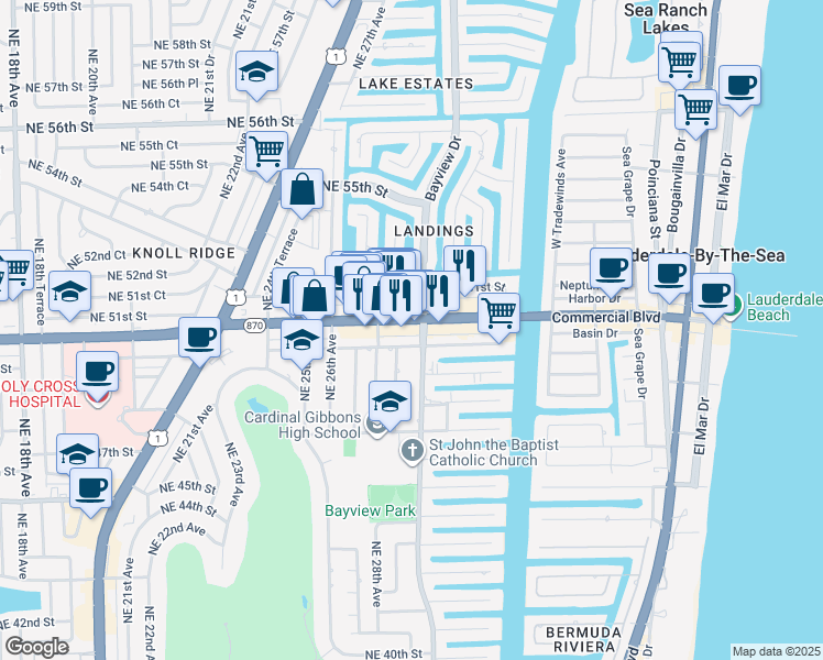 map of restaurants, bars, coffee shops, grocery stores, and more near in Fort Lauderdale