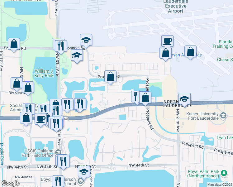 map of restaurants, bars, coffee shops, grocery stores, and more near 2703 Northwest 52nd Street in Fort Lauderdale