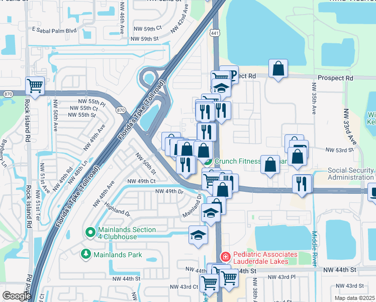 map of restaurants, bars, coffee shops, grocery stores, and more near 5072 Island Club Drive in Tamarac