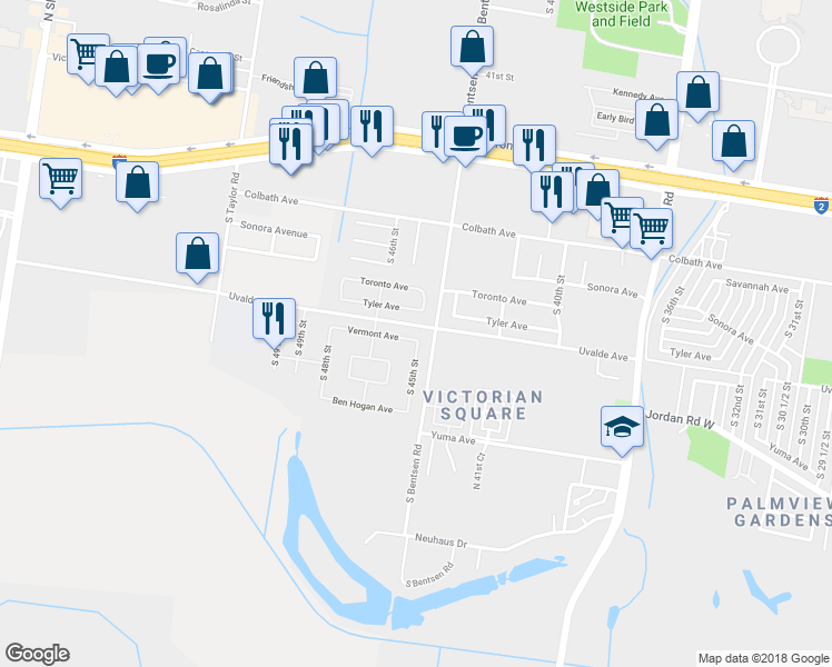 map of restaurants, bars, coffee shops, grocery stores, and more near 4504 Vermont Avenue in McAllen