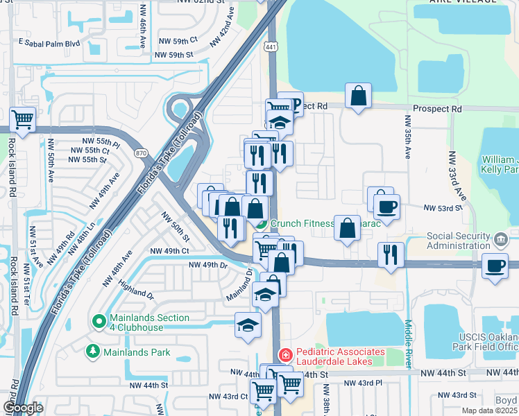 map of restaurants, bars, coffee shops, grocery stores, and more near 4 Island Club Drive in Tamarac