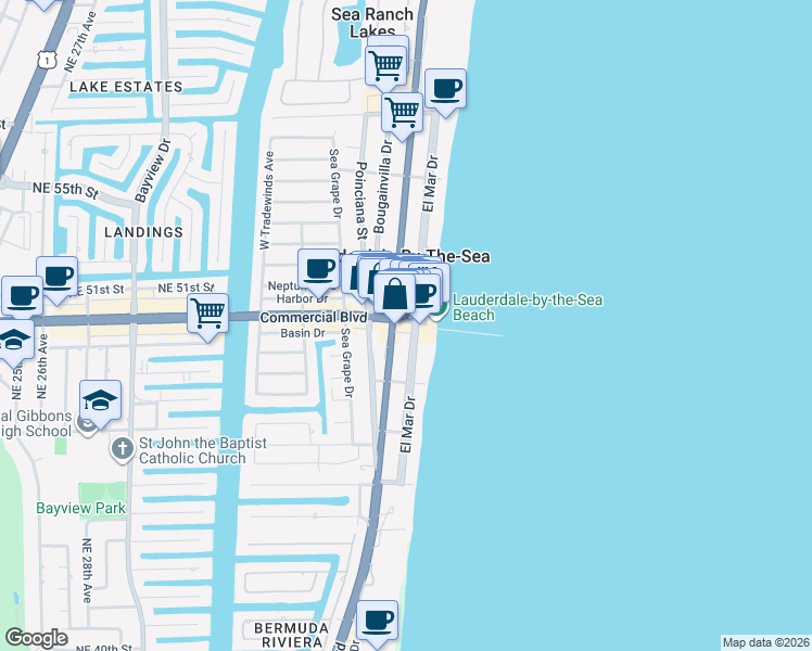 map of restaurants, bars, coffee shops, grocery stores, and more near in Lauderdale-by-the-Sea