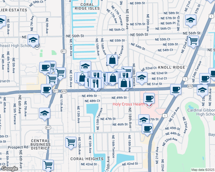 map of restaurants, bars, coffee shops, grocery stores, and more near 2 Northeast 50th Court in Fort Lauderdale