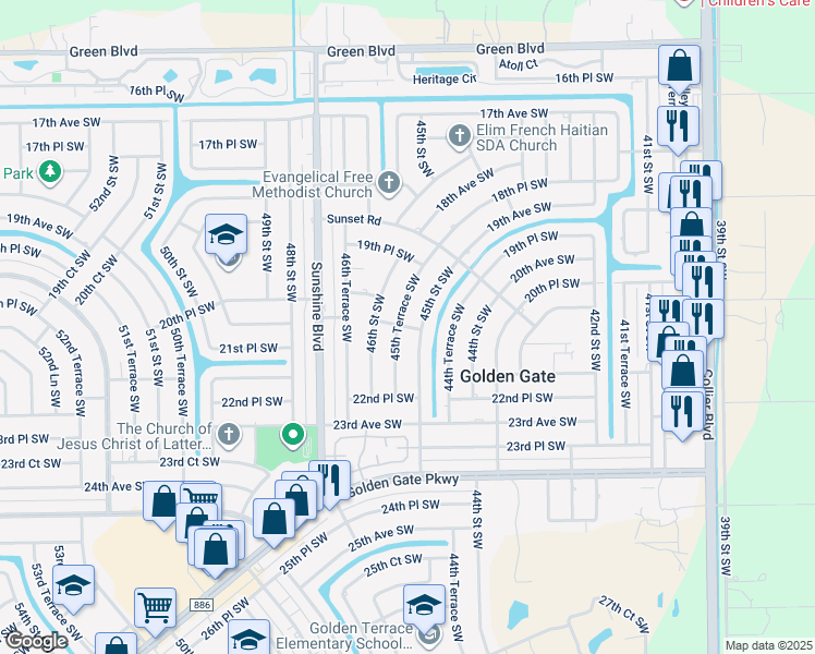 map of restaurants, bars, coffee shops, grocery stores, and more near 21st Avenue Southwest in Naples