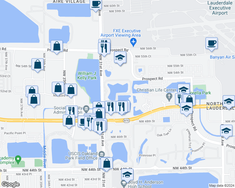 map of restaurants, bars, coffee shops, grocery stores, and more near Northwest 31St Avenue in Fort Lauderdale