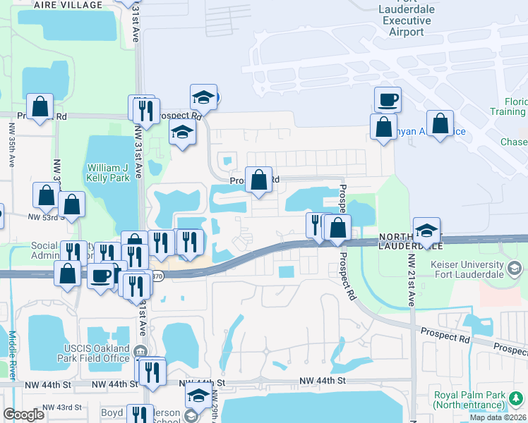 map of restaurants, bars, coffee shops, grocery stores, and more near 2703 Northwest 52nd Street in Fort Lauderdale