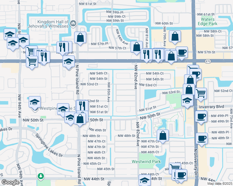 map of restaurants, bars, coffee shops, grocery stores, and more near 5250 Northwest 85th Avenue in Lauderhill