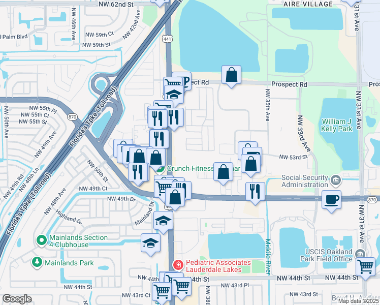 map of restaurants, bars, coffee shops, grocery stores, and more near 3810 Northwest 52nd Street in Fort Lauderdale
