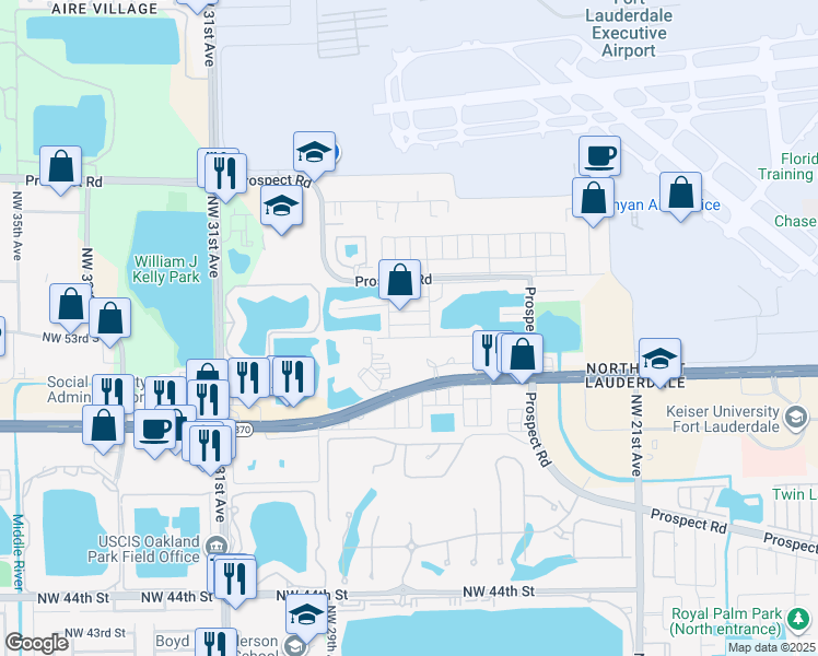 map of restaurants, bars, coffee shops, grocery stores, and more near 2703 Northwest 52nd Street in Fort Lauderdale