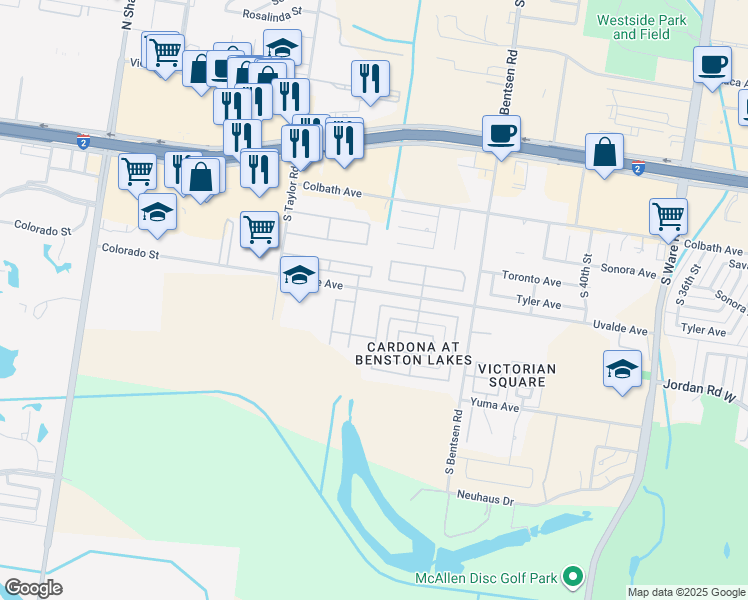 map of restaurants, bars, coffee shops, grocery stores, and more near 2200 South 48th Street in McAllen