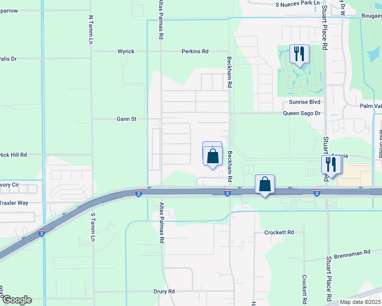 map of restaurants, bars, coffee shops, grocery stores, and more near 16179 Orange Drive in Harlingen
