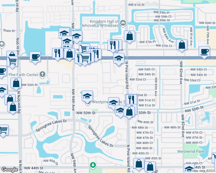 map of restaurants, bars, coffee shops, grocery stores, and more near 8985 Northwest 53rd Court in Sunrise