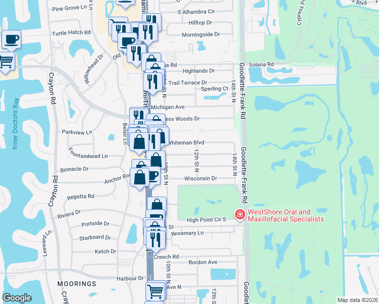 map of restaurants, bars, coffee shops, grocery stores, and more near 1141 Cooper Drive in Naples