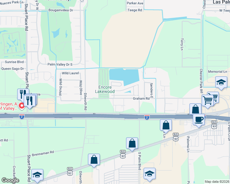 map of restaurants, bars, coffee shops, grocery stores, and more near 77 Pocahontas Drive in Harlingen
