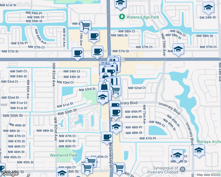 map of restaurants, bars, coffee shops, grocery stores, and more near 5344 North University Drive in Lauderhill