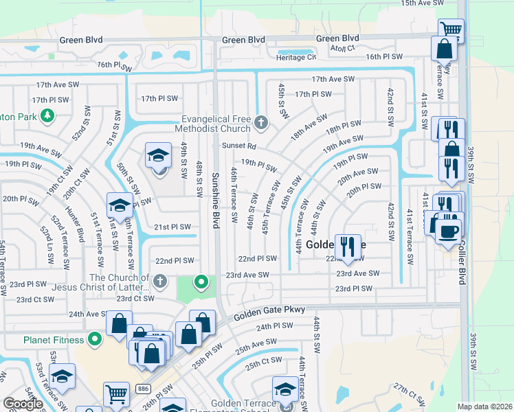 map of restaurants, bars, coffee shops, grocery stores, and more near 2085 46th Street Southwest in Naples