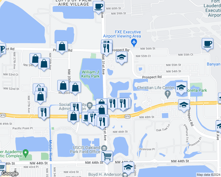 map of restaurants, bars, coffee shops, grocery stores, and more near 5200 Northwest 31St Avenue in Fort Lauderdale