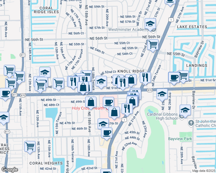 map of restaurants, bars, coffee shops, grocery stores, and more near 1931 Northeast 51st Street in Fort Lauderdale