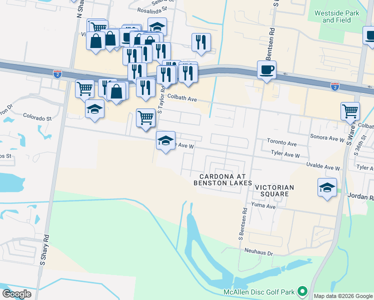 map of restaurants, bars, coffee shops, grocery stores, and more near 4908 Vermont Avenue in McAllen