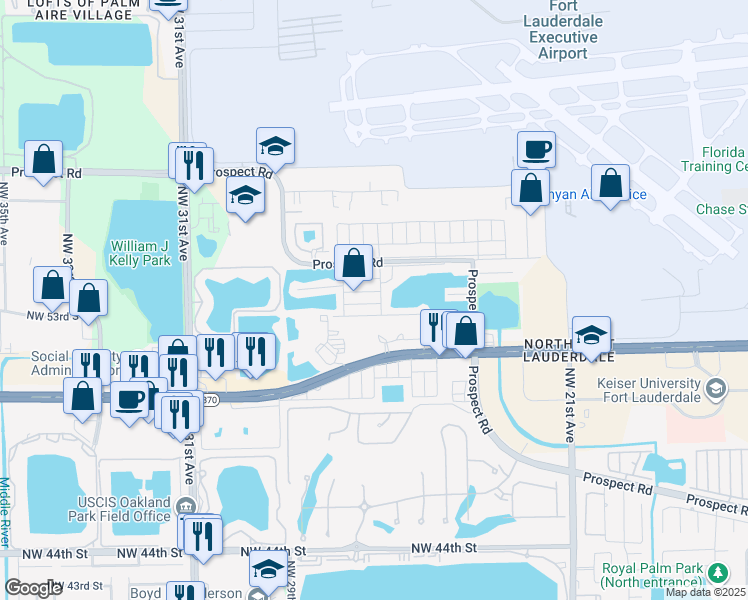 map of restaurants, bars, coffee shops, grocery stores, and more near 2703 Northwest 52nd Street in Fort Lauderdale