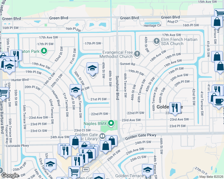 map of restaurants, bars, coffee shops, grocery stores, and more near 2072 48th Street Southwest in Naples