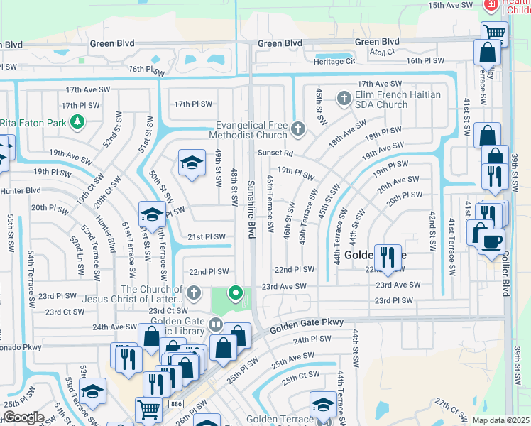map of restaurants, bars, coffee shops, grocery stores, and more near 2052 Sunshine Boulevard in Naples