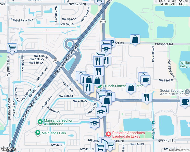 map of restaurants, bars, coffee shops, grocery stores, and more near 4 Island Club Drive in Tamarac