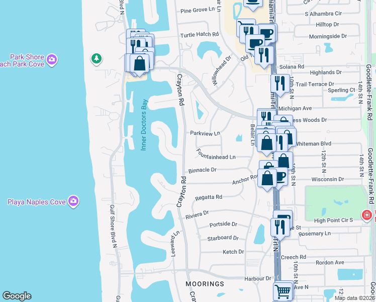map of restaurants, bars, coffee shops, grocery stores, and more near 3701 Fountainhead Lane in Naples
