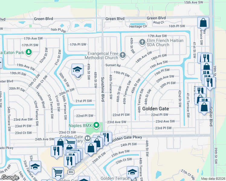map of restaurants, bars, coffee shops, grocery stores, and more near 2085 46th Street Southwest in Naples