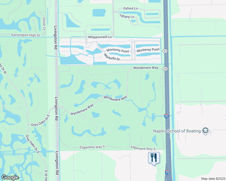 map of restaurants, bars, coffee shops, grocery stores, and more near 64 Water Oaks Way in Naples