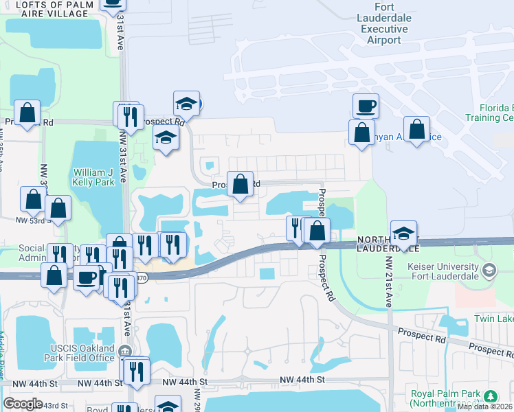 map of restaurants, bars, coffee shops, grocery stores, and more near 2700 Northwest 52nd Court in Fort Lauderdale