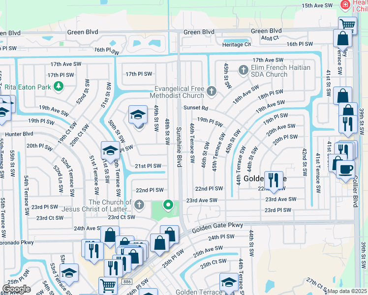 map of restaurants, bars, coffee shops, grocery stores, and more near 2052 Sunshine Boulevard in Naples