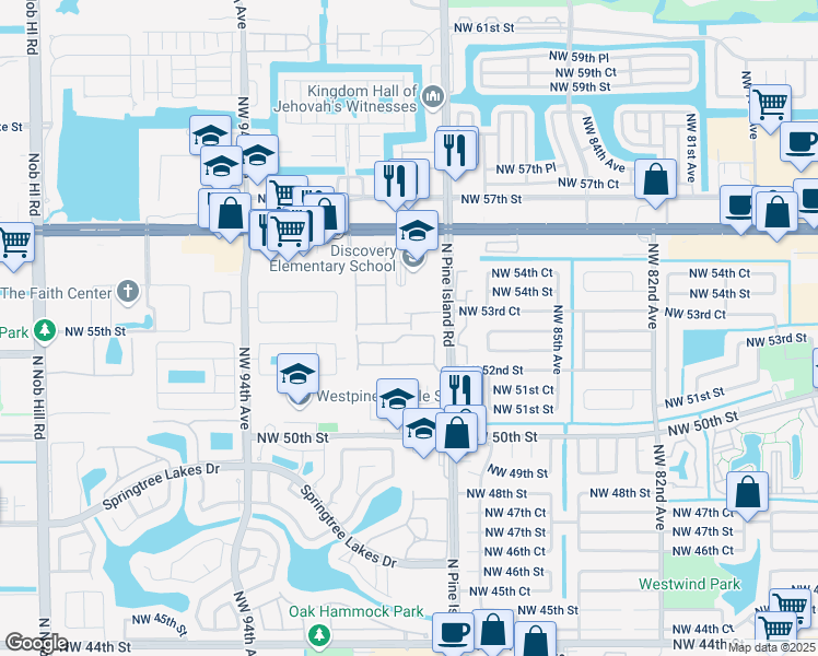 map of restaurants, bars, coffee shops, grocery stores, and more near 5350 Northwest 88th Avenue in Lauderhill